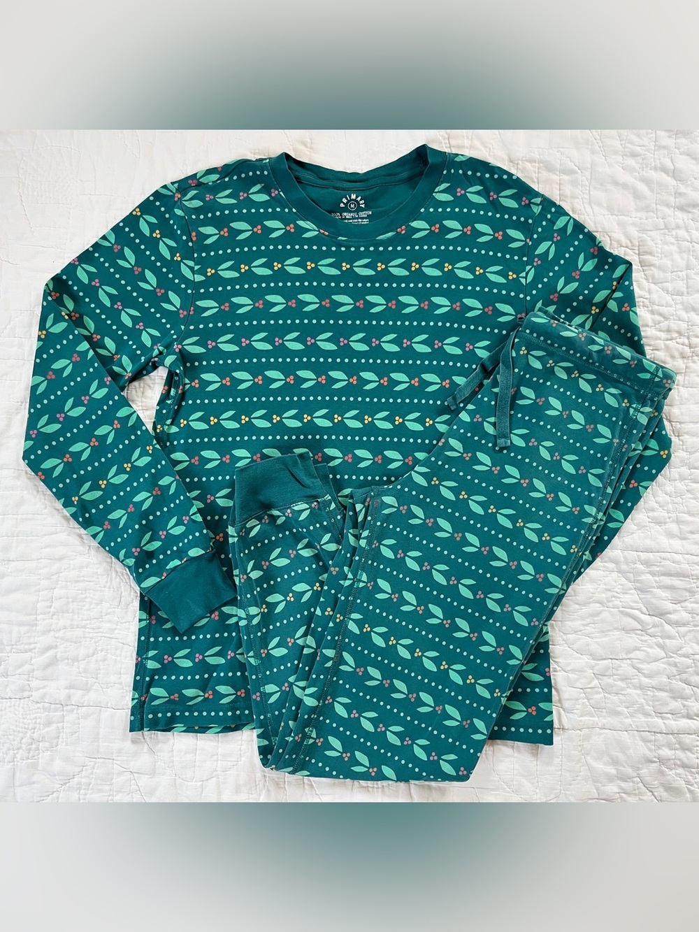 Primary Organic Matching Family Pajamas Unisex Adult M Holly Berries Long John